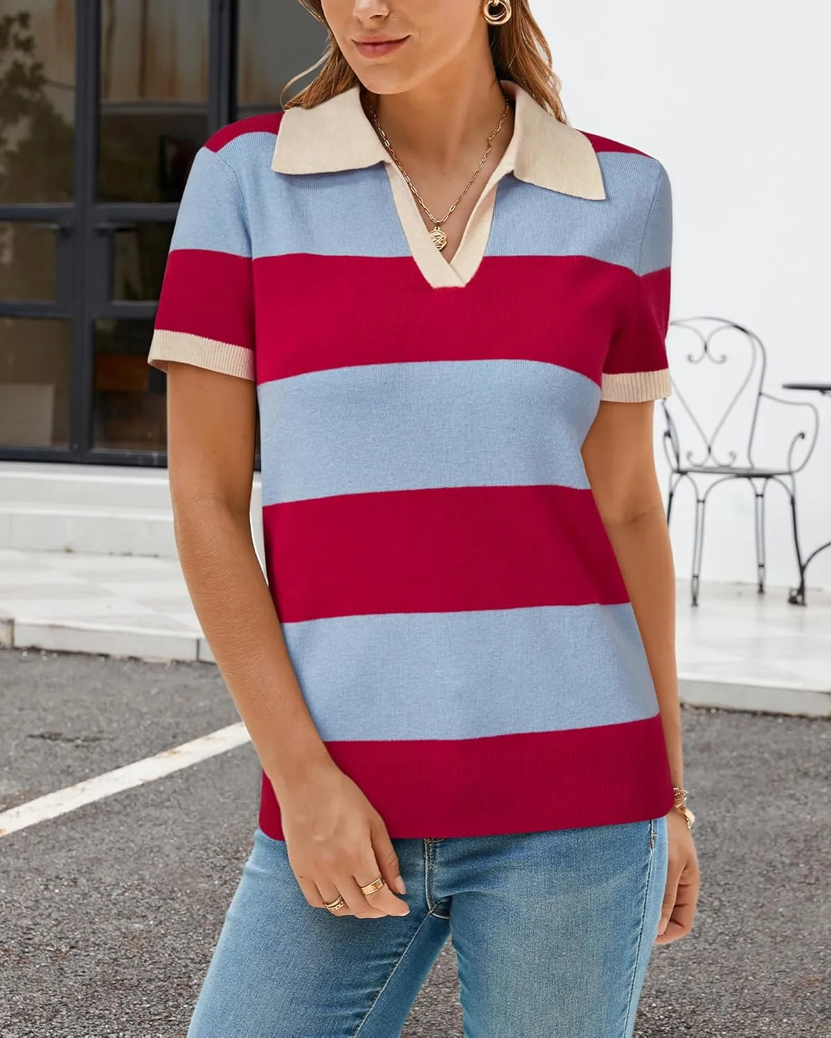 Arach&Cloz 2025 Women's Wool Blend Polo Shirts Spring Summer Tops Short Sleeve Soft Trendy Old Money Business Casual Outfits