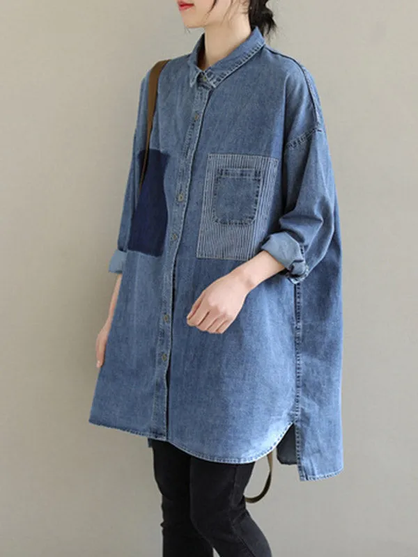 Asymmetric Buttoned Pockets Split-Joint High-Low Long Sleeves Lapel Blouses&Shirts Tops