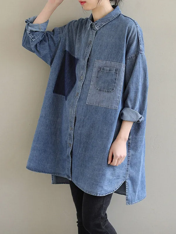 Asymmetric Buttoned Pockets Split-Joint High-Low Long Sleeves Lapel Blouses&Shirts Tops