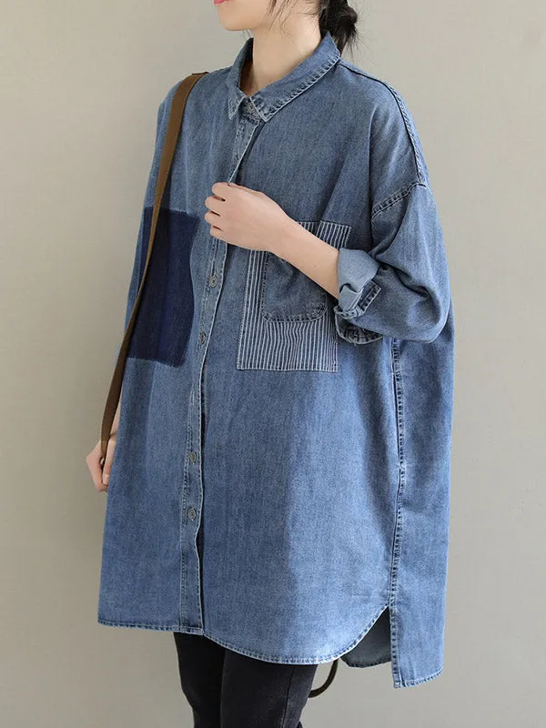 Asymmetric Buttoned Pockets Split-Joint High-Low Long Sleeves Lapel Blouses&Shirts Tops