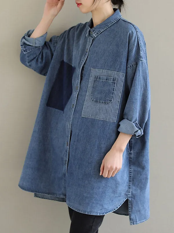 Asymmetric Buttoned Pockets Split-Joint High-Low Long Sleeves Lapel Blouses&Shirts Tops