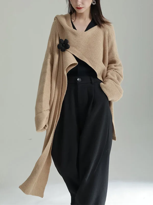 Asymmetric Three-Dimensional Flower High-Low Long Sleeves Round-Neck Cardigan Tops
