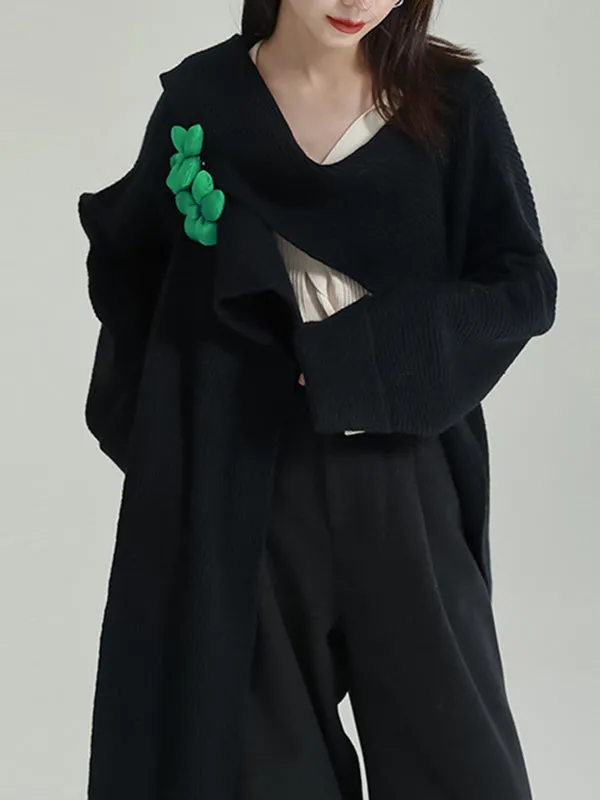 Asymmetric Three-Dimensional Flower High-Low Long Sleeves Round-Neck Cardigan Tops