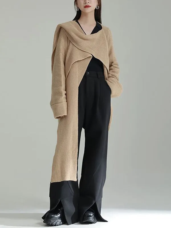 Asymmetric Three-Dimensional Flower High-Low Long Sleeves Round-Neck Cardigan Tops