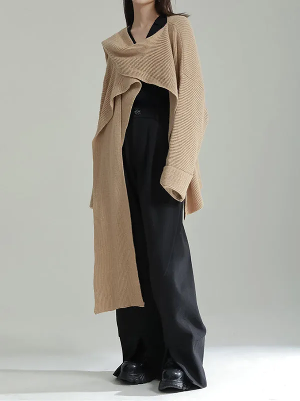 Asymmetric Three-Dimensional Flower High-Low Long Sleeves Round-Neck Cardigan Tops