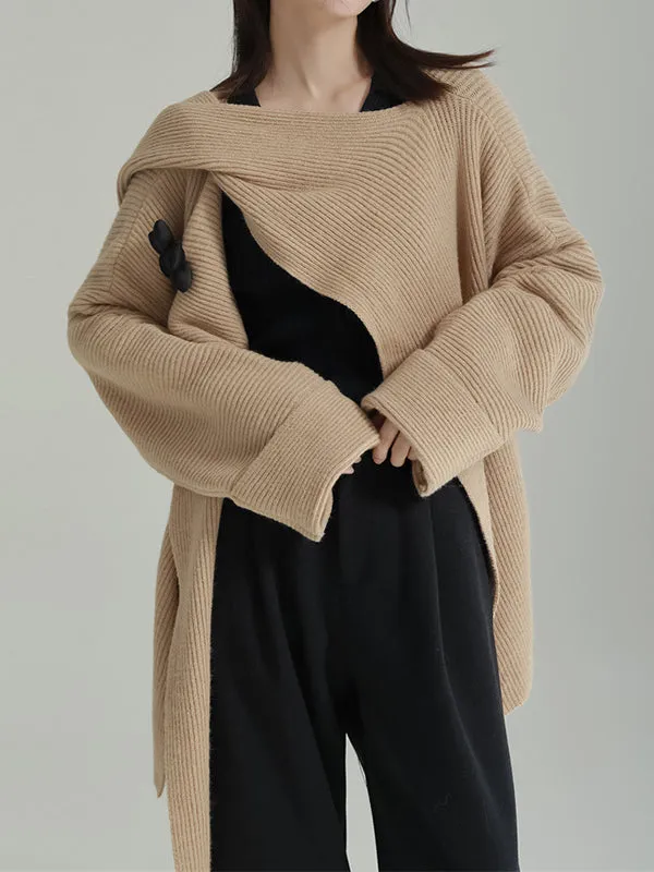 Asymmetric Three-Dimensional Flower High-Low Long Sleeves Round-Neck Cardigan Tops