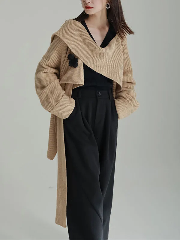 Asymmetric Three-Dimensional Flower High-Low Long Sleeves Round-Neck Cardigan Tops