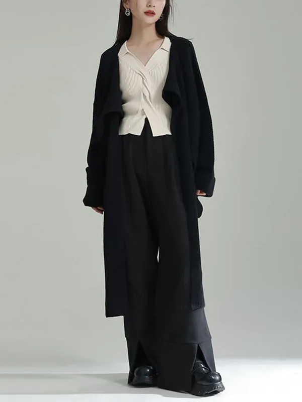 Asymmetric Three-Dimensional Flower High-Low Long Sleeves Round-Neck Cardigan Tops
