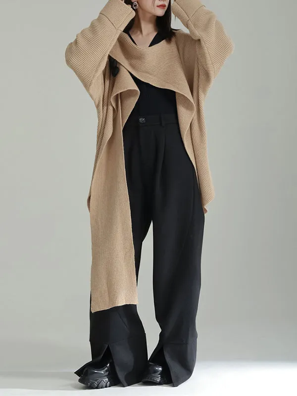 Asymmetric Three-Dimensional Flower High-Low Long Sleeves Round-Neck Cardigan Tops