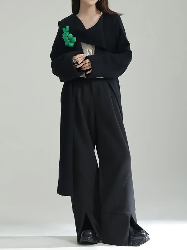 Asymmetric Three-Dimensional Flower High-Low Long Sleeves Round-Neck Cardigan Tops