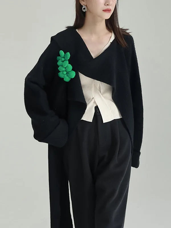 Asymmetric Three-Dimensional Flower High-Low Long Sleeves Round-Neck Cardigan Tops