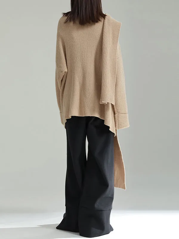 Asymmetric Three-Dimensional Flower High-Low Long Sleeves Round-Neck Cardigan Tops
