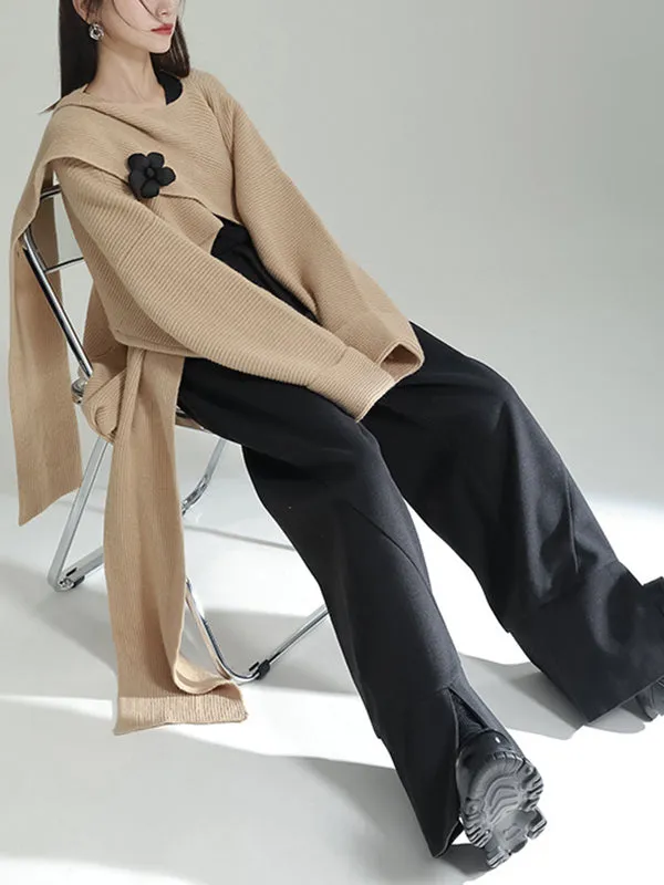 Asymmetric Three-Dimensional Flower High-Low Long Sleeves Round-Neck Cardigan Tops