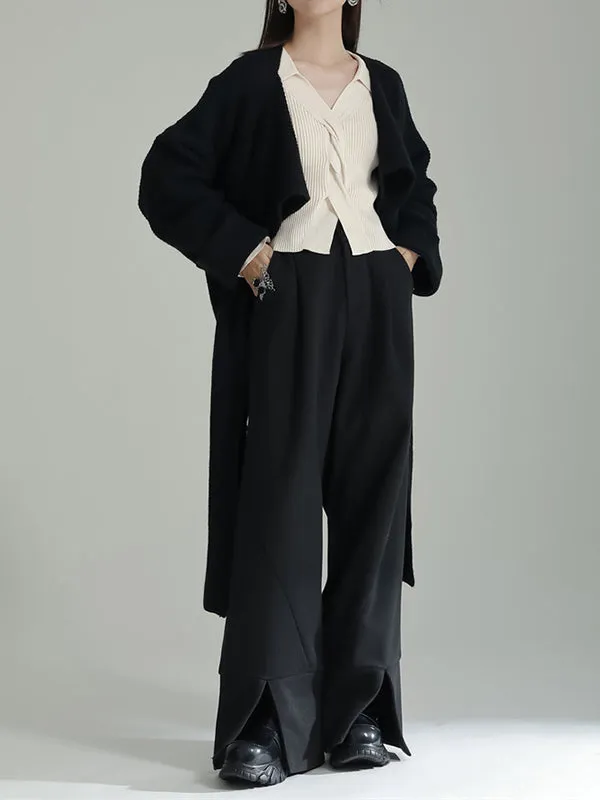 Asymmetric Three-Dimensional Flower High-Low Long Sleeves Round-Neck Cardigan Tops