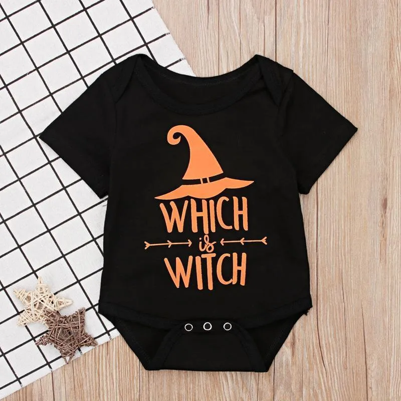 Baby Halloween Letter Cartoon Print Short Sleeve Rompers