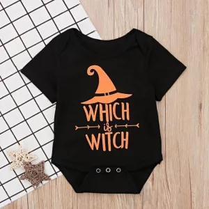 Baby Halloween Letter Cartoon Print Short Sleeve Rompers