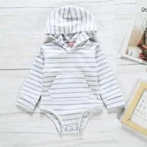 Baby Striped Long Sleeve Hooded Rompers