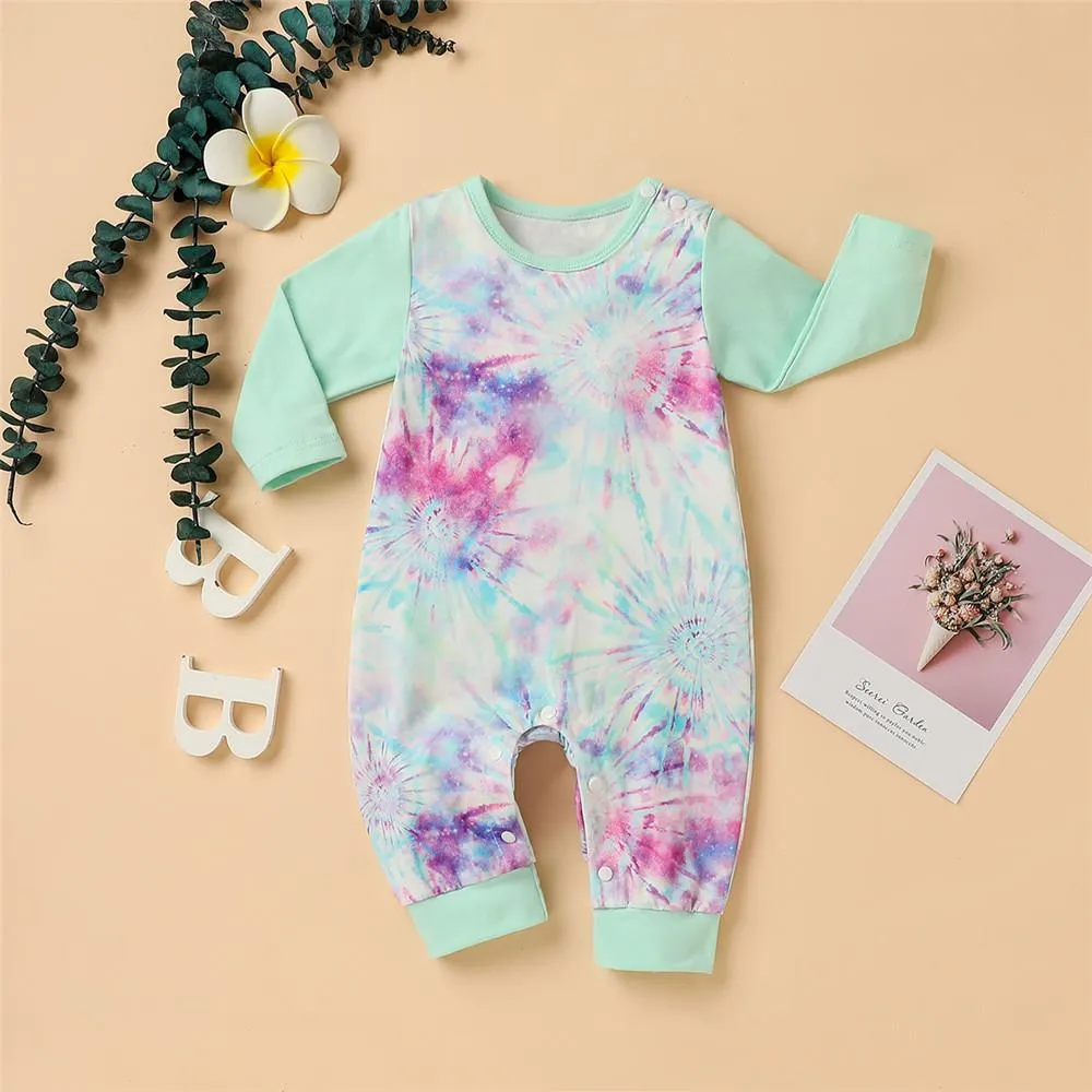 Baby Tie-dye Long Sleeve Button Rompers