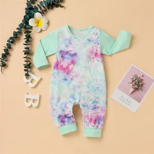 Baby Tie-dye Long Sleeve Button Rompers