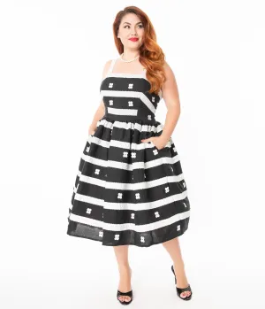 Barbie x Unique Vintage Plus Size Black & White Busy Morning Sundress