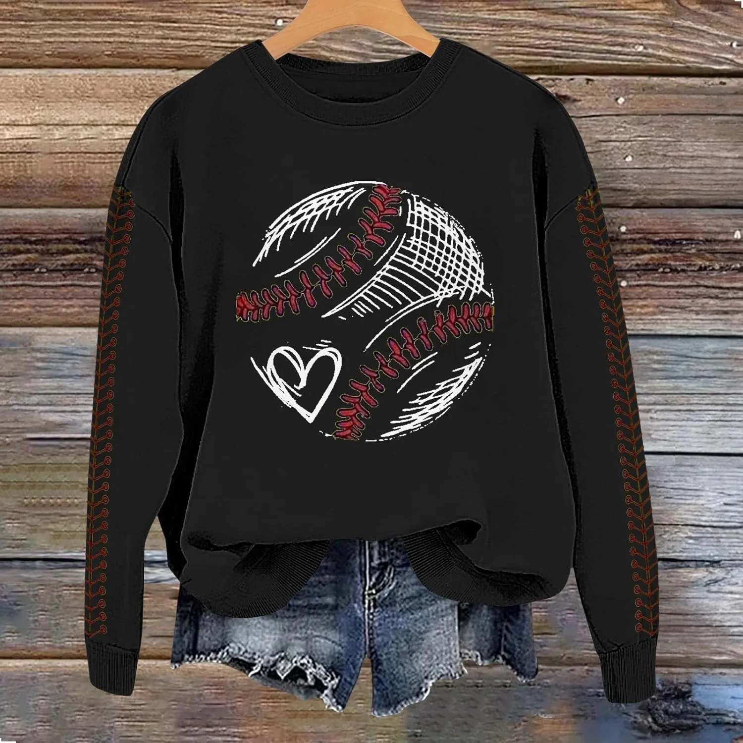 Baseball Sweatshirt for Womens 2025 Long Sleeve Comfy Baseball Shirts Softball Crewneck Graphic Pullover Top