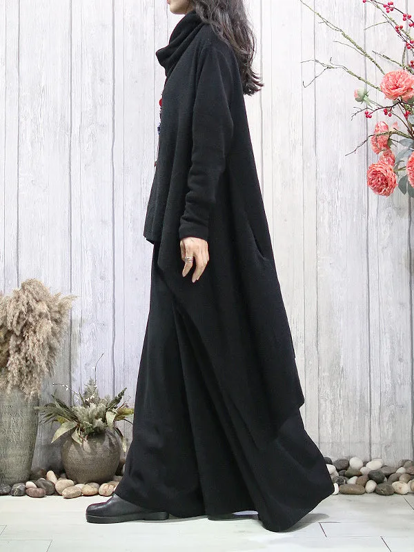 Batwing Sleeves High-Low Solid Color Heaps Collar Pullovers Sweater Tops