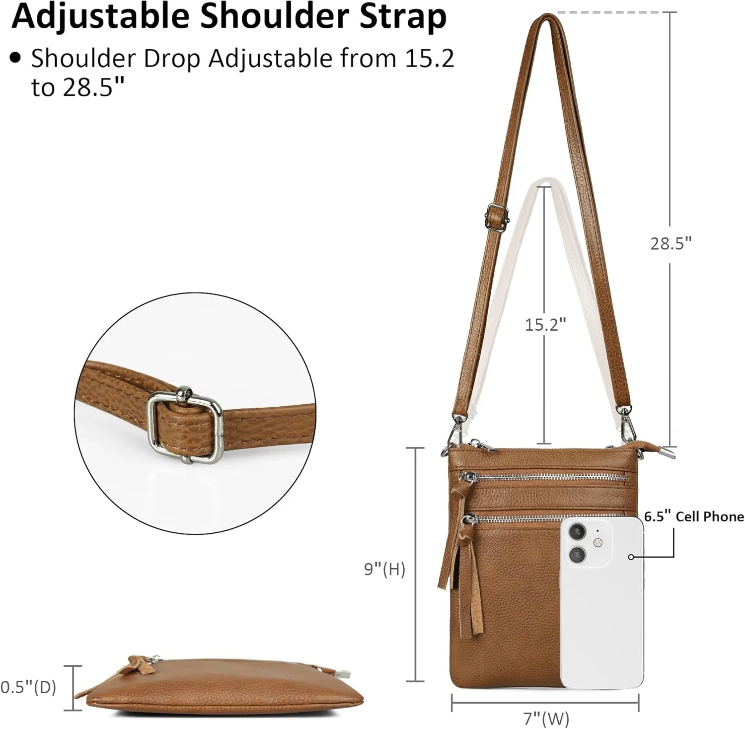 befen Small Genuine Leather Crossbody Purses for Women Trendy Travel Shoulder Handbags with Multiple Zipper Pockets
