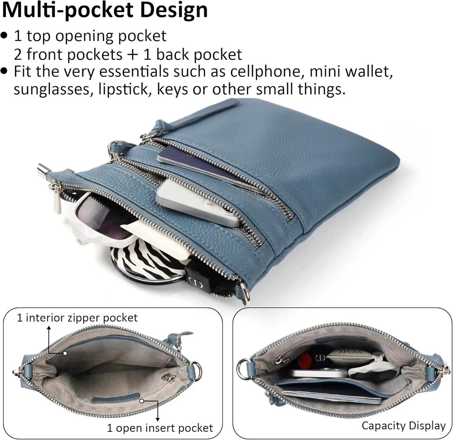 befen Small Genuine Leather Crossbody Purses for Women Trendy Travel Shoulder Handbags with Multiple Zipper Pockets