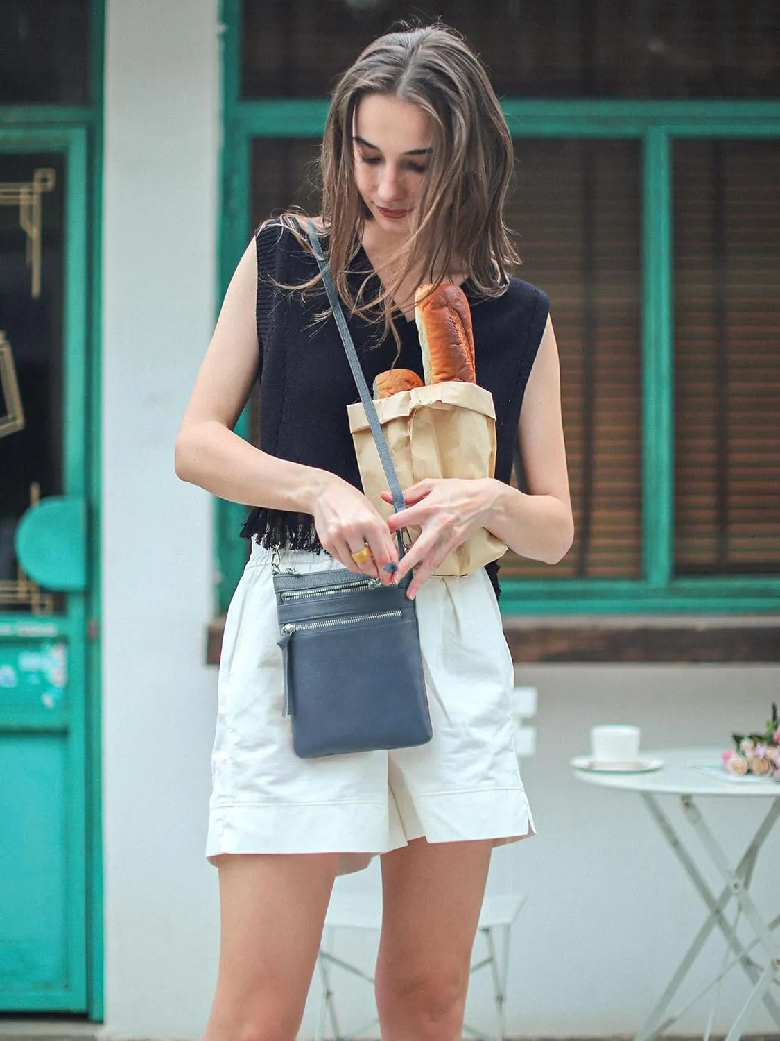 befen Small Genuine Leather Crossbody Purses for Women Trendy Travel Shoulder Handbags with Multiple Zipper Pockets