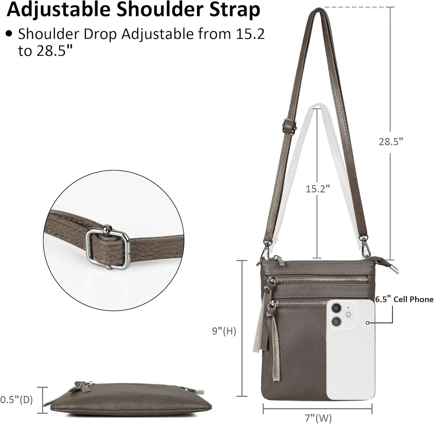 befen Small Genuine Leather Crossbody Purses for Women Trendy Travel Shoulder Handbags with Multiple Zipper Pockets