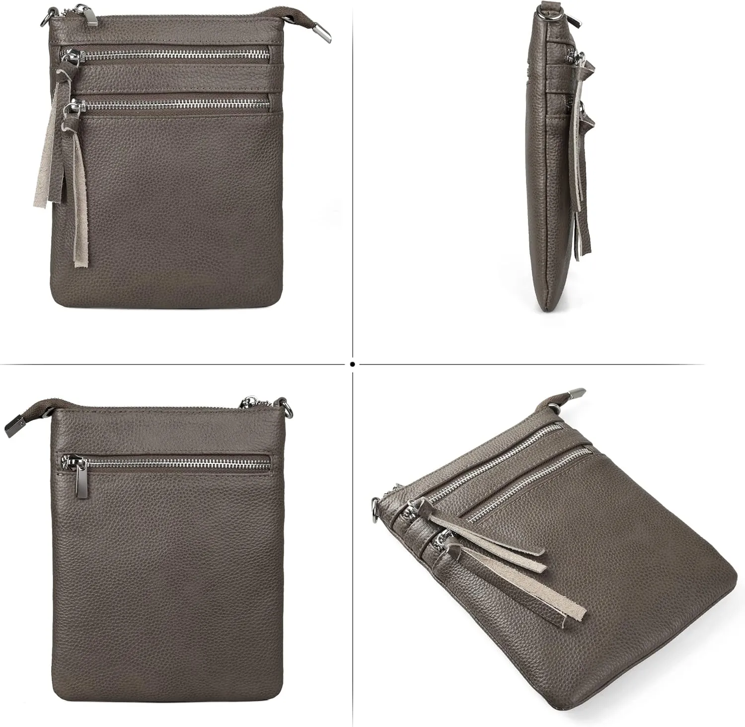 befen Small Genuine Leather Crossbody Purses for Women Trendy Travel Shoulder Handbags with Multiple Zipper Pockets