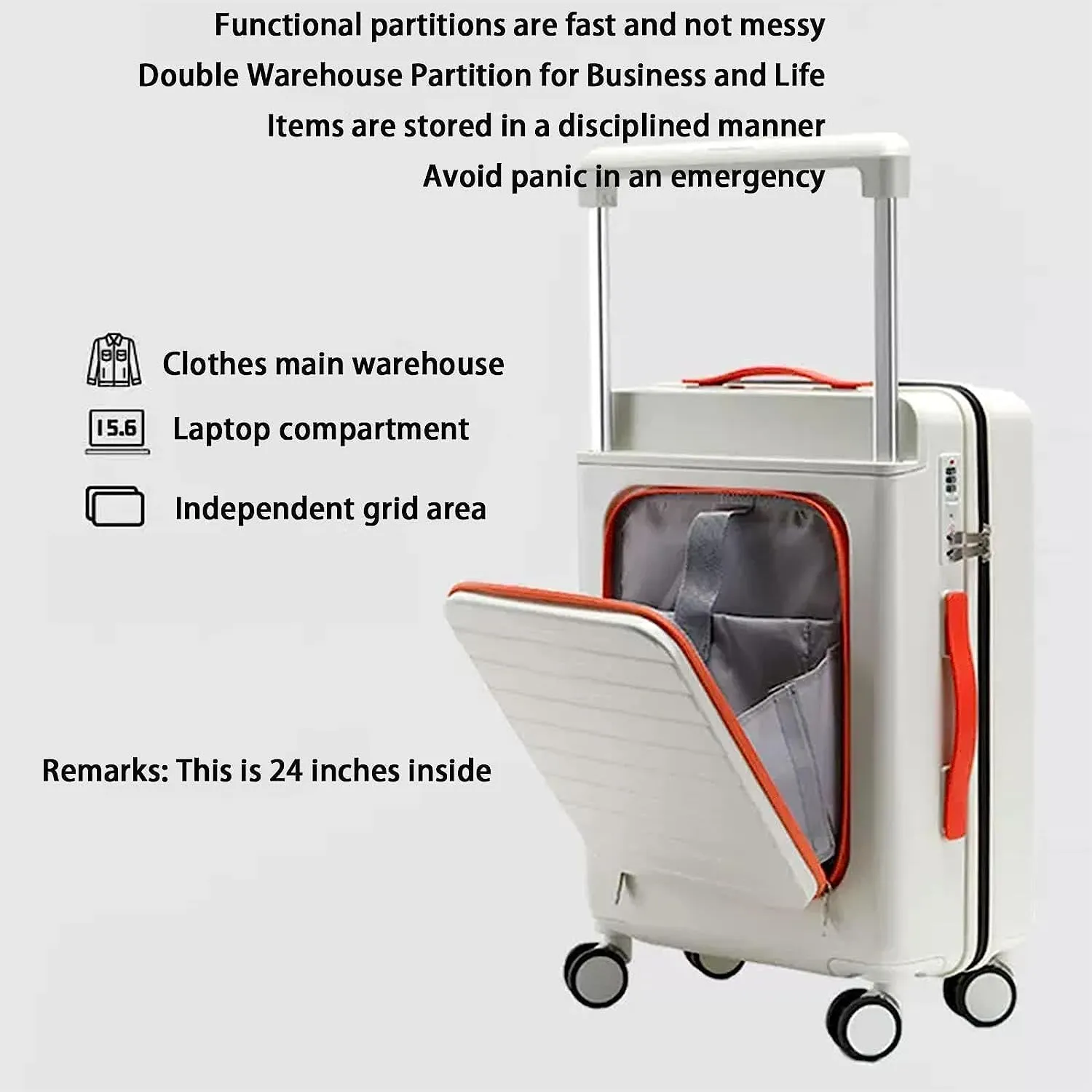 BKEKM Carry On Luggage Travel Luggage Comfortable Lightweight Luggage Suitcase Front Opening Design Trolley Luggage Lightweight Hard Shell Suitcases Lightweight