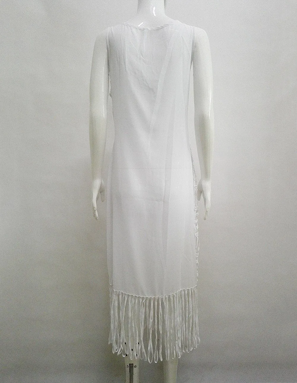 Black and White Women long section blouse weaving stitching tassel beach dress