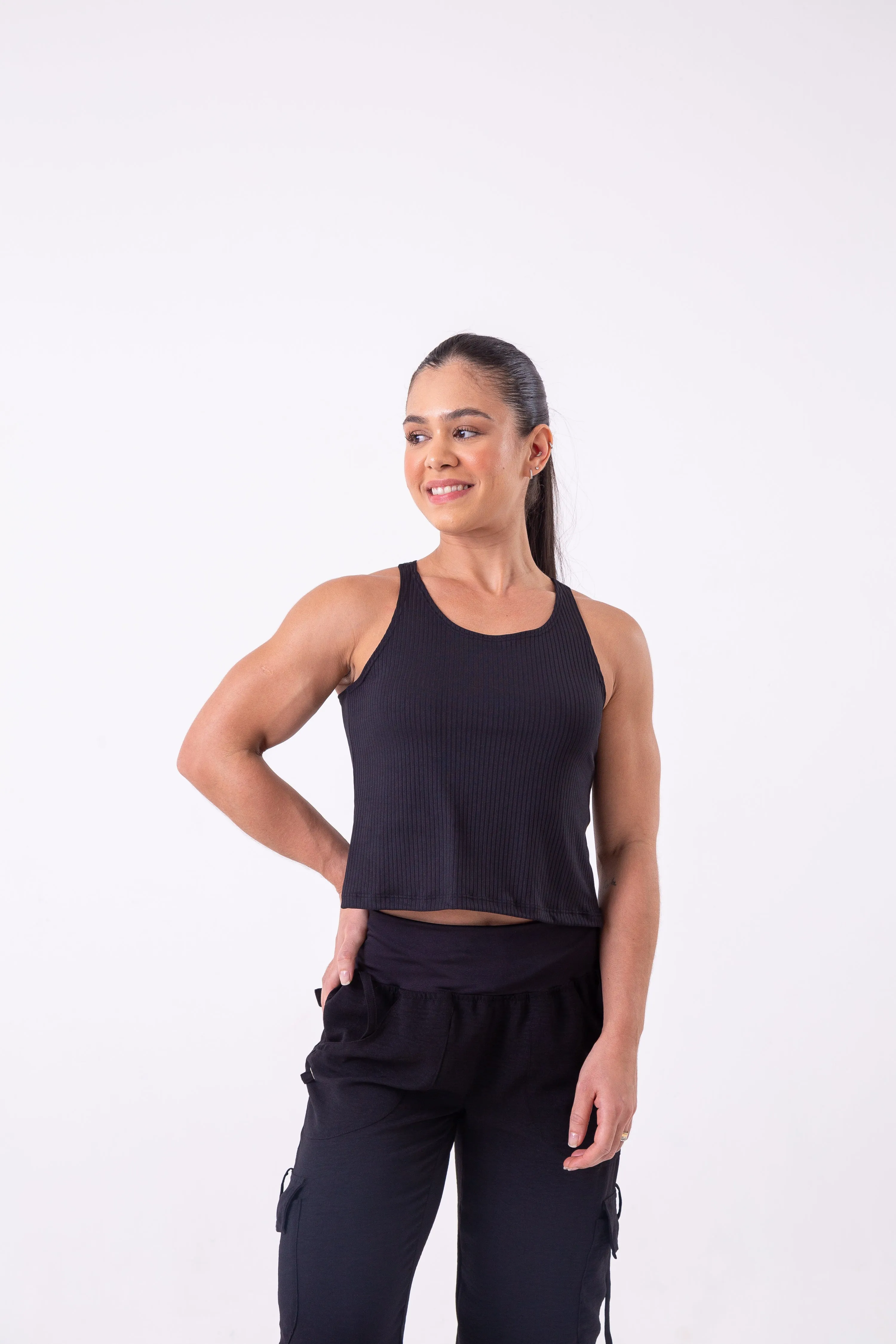 Black Ribbed Crop Tank