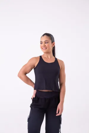 Black Ribbed Crop Tank