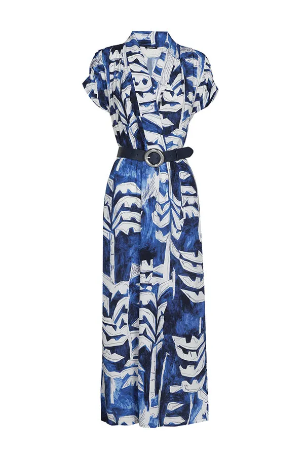 BLUE PRINTED MIDI DRESS