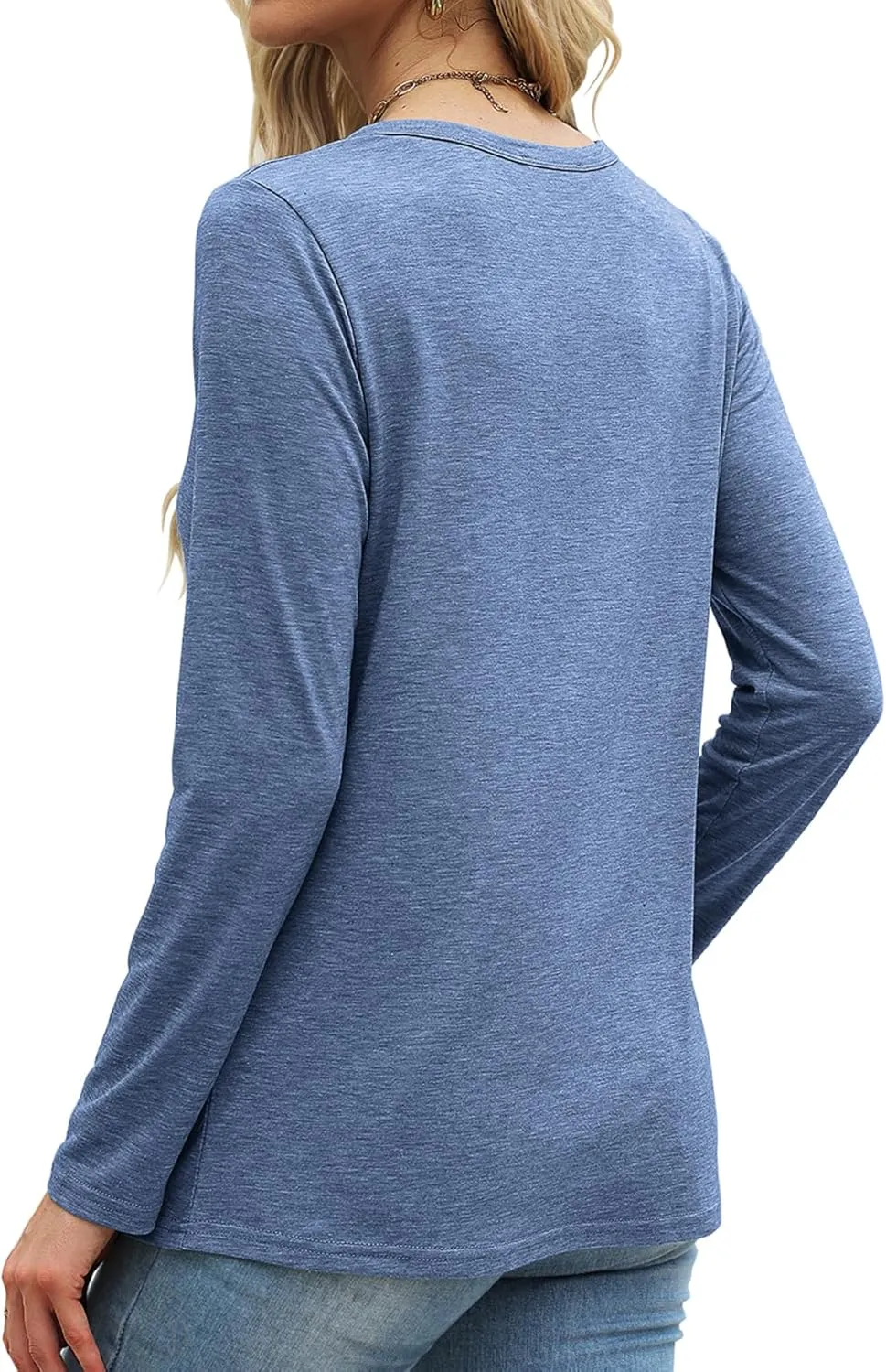 Bluetime Womens Long Sleeve Shirts Crew Neck Button Basic Tee Fall Tops Clothes 2024 Casual Loose T-Shirts