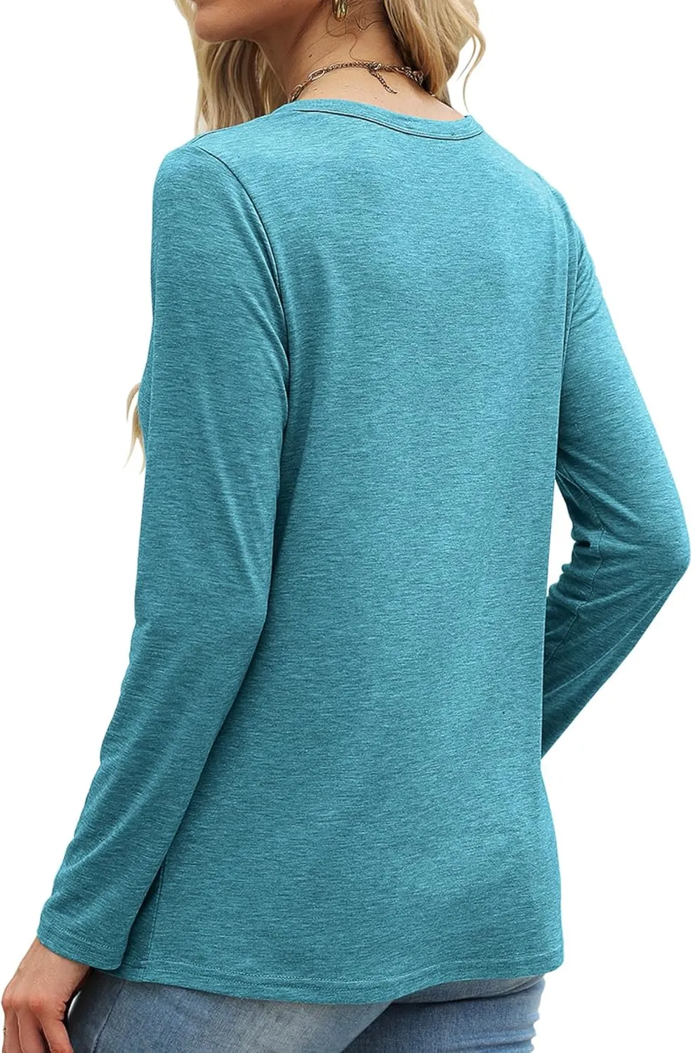 Bluetime Womens Long Sleeve Shirts Crew Neck Button Basic Tee Fall Tops Clothes 2024 Casual Loose T-Shirts