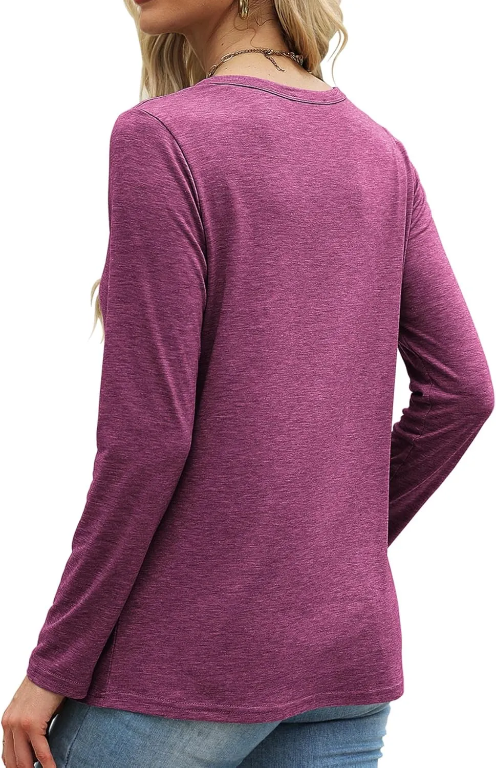 Bluetime Womens Long Sleeve Shirts Crew Neck Button Basic Tee Fall Tops Clothes 2024 Casual Loose T-Shirts