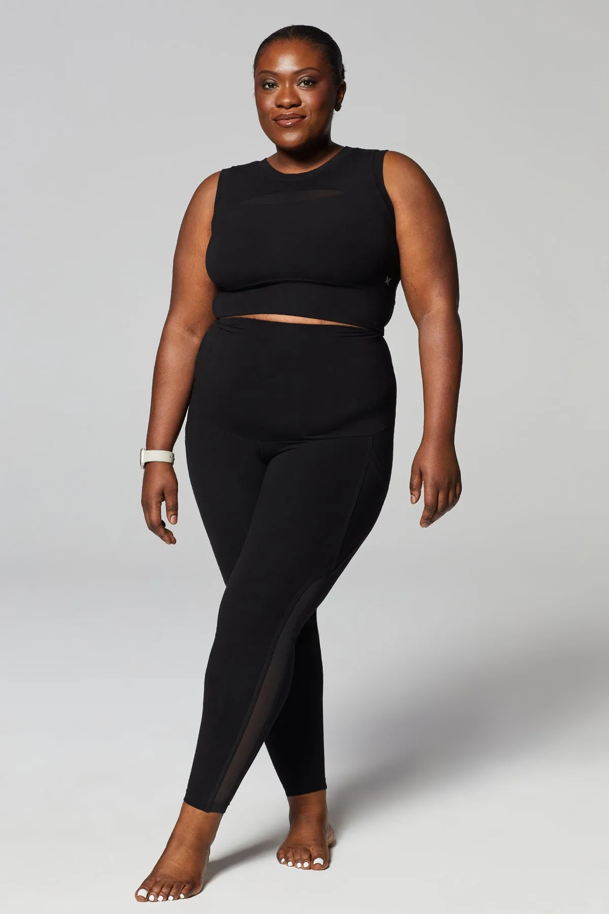 Body Sculpt Tummy Control High Waist Pocket Mesh Leggings Black