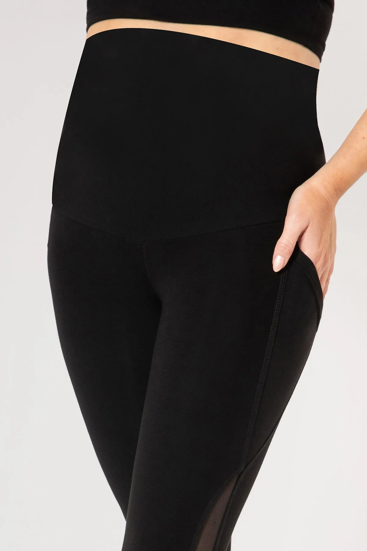Body Sculpt Tummy Control High Waist Pocket Mesh Leggings Black