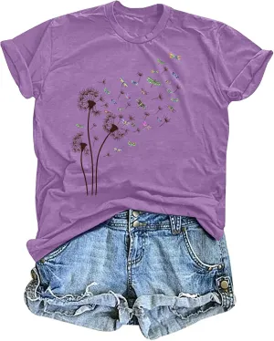 Boho Floral T Shirts Women Colorful Wildflower Graphic Tee Vintage Flower Shirt Garden Lover Botanical Tops