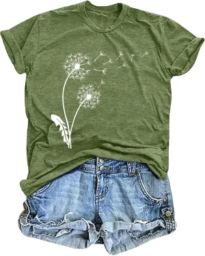 Boho Floral T Shirts Women Colorful Wildflower Graphic Tee Vintage Flower Shirt Garden Lover Botanical Tops