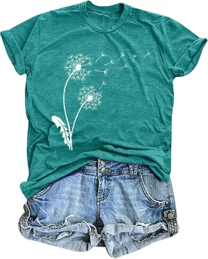 Boho Floral T Shirts Women Colorful Wildflower Graphic Tee Vintage Flower Shirt Garden Lover Botanical Tops