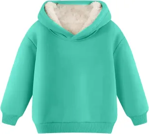Boys Girls Fleece Lined Pullover Tops Hooded Sweatshirt Solid Sherpa Hoodie for Teen Girl Winter Thermal Outwear