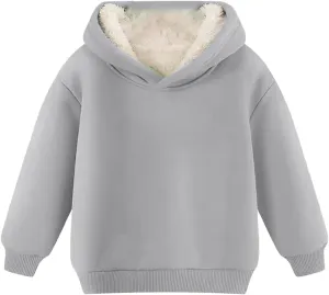 Boys Girls Fleece Lined Pullover Tops Hooded Sweatshirt Solid Sherpa Hoodie for Teen Girl Winter Thermal Outwear