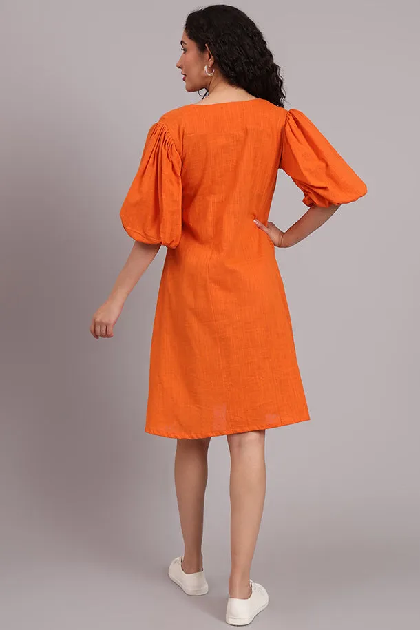 Breezy Bloom Embroidered Cotton Dress  Burnt Orange