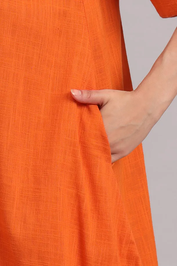 Breezy Bloom Embroidered Cotton Dress  Burnt Orange