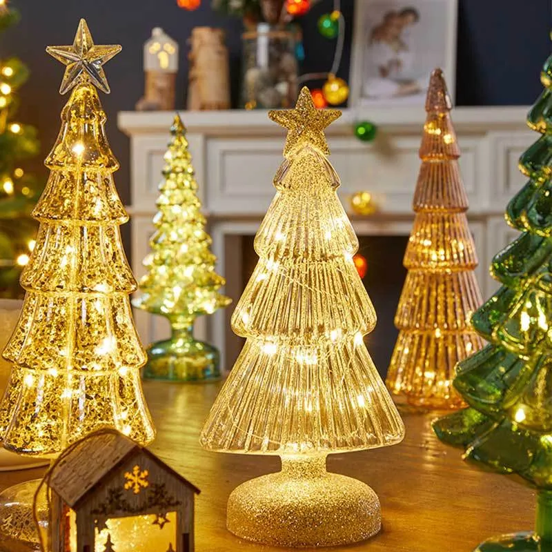 Bulk Lit Tabletop Glass Trees Christmas Table Decoration Wholesale