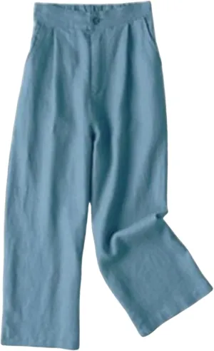 Business Casual Pants for Women Casual High Waist Wide Leg Straight Dressy Cotton Linen Pants Button Trousers
